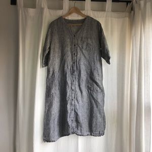 Simple linen 3/4 sleeve button down midi dress